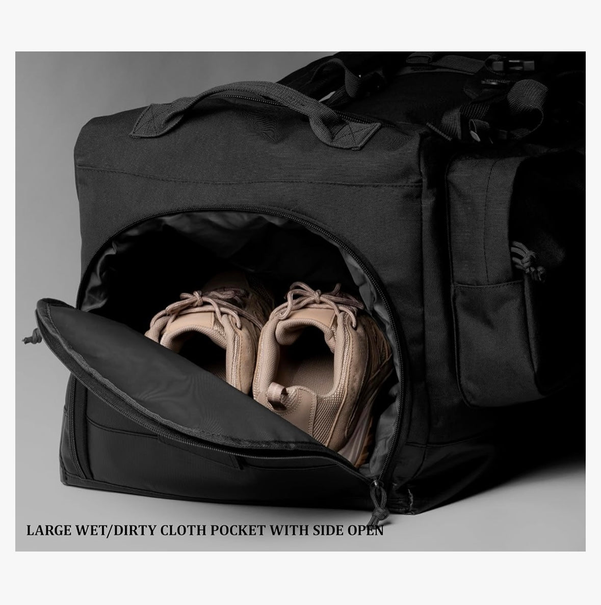 BACKFERRY Large Duffle Bag Duffel Pack with Backpack Shoulder Straps and Shoes Compartment 105L for Sports Travel Hunting Camping.