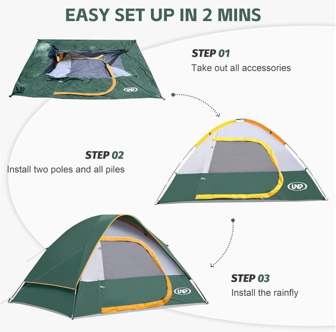 UNP Camping Tent 2/3/4/6 Person Dome Tent Easy to Set Up for Camping Lightweight Camping Tent Portable Camping Tent for Outdoor and Backpacking Beaches