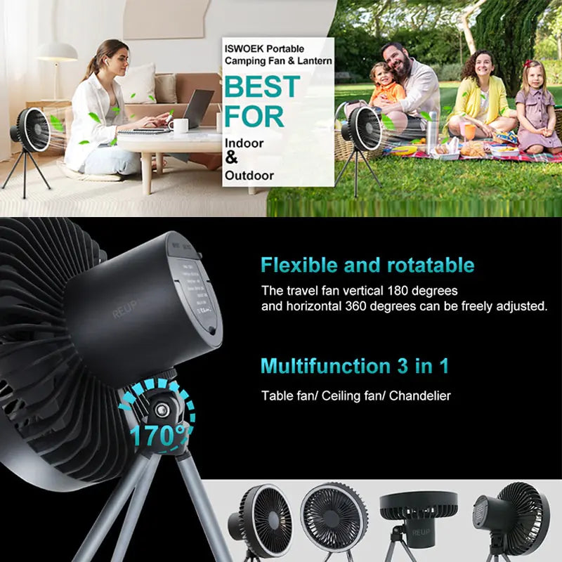 Portable Camping Fan With Light 10 000 mAh 3 Gears if Wind